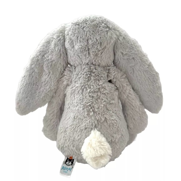 Jellycat London Bashful Bunny Gray Medium 12” Plush Toy Stuffed Rabbit Pink Nose - Picture 3 of 8